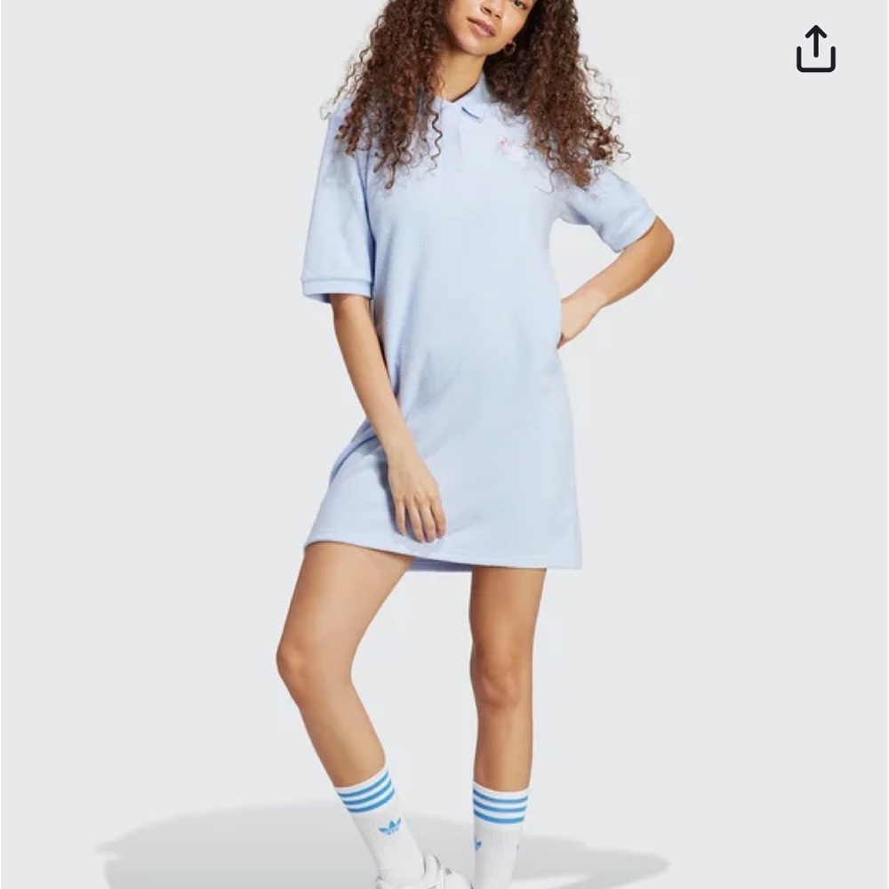 Adidas Women’s Light Blue Polo Dress Terry Cloth Floral Detail Small